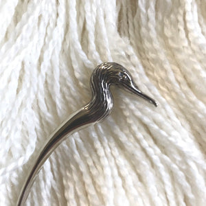 Cormorant Bird Shawl Stick | White Brass
